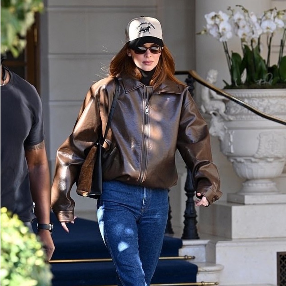 Kendall Jenner inspired brown leather jacket from Beaumont. Never worn - size L